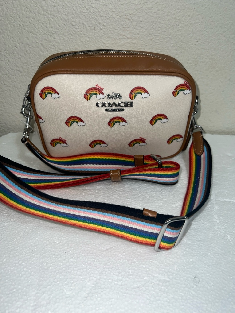 Coach CJ647 Mini Jamie Camera Bag Crossbody With Rainbow Print Chalk Multi